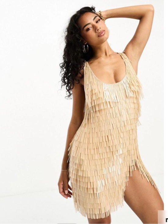 ASOS Dresses & Skirts - ASOS Beige Fringe Sequin Mini Dress